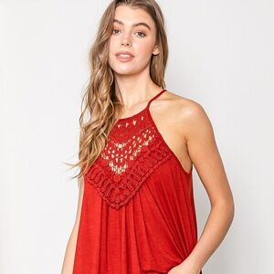 PLUS CROCHET LACE DETAIL TANK TOP WITH BACK KEYHOLE RUST - NEW WITH TAGS